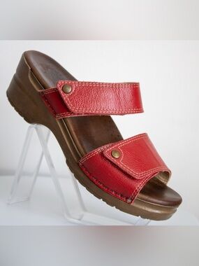 Sanita Red Leather Clog Sandals Adjustable Straps Open-Toe Women's Shoes Size 37
